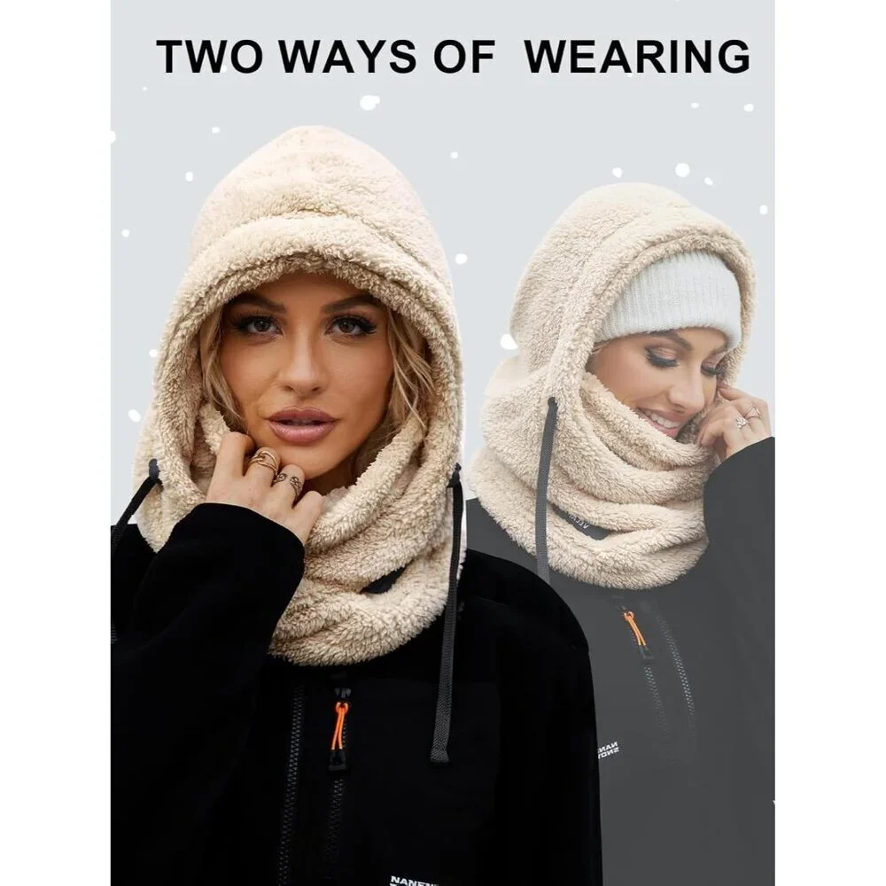 Women's Beige Winter Face Masks Windproof Scarf Cold Weather Hat Neck Warmer